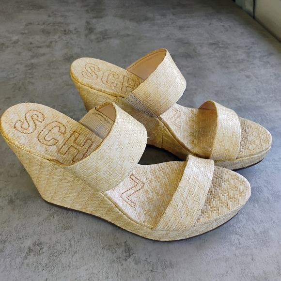 Schutz Tarla Platform Wedge Sandals Womens 8.5B Straw Basket Weave Tropical - Picture 15 of 15